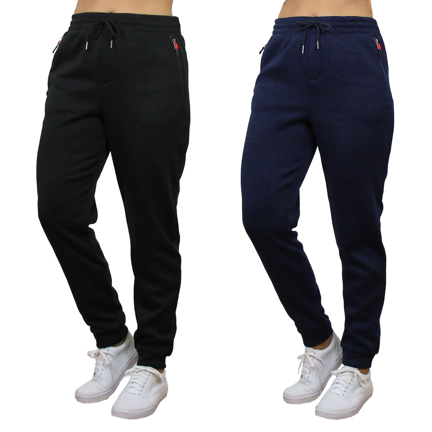 2-Pack Women's Loose-Fit Marled Fleece Jogger Sweatpants With Zipper Pockets