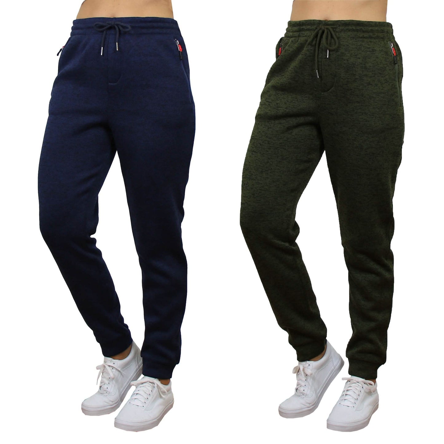 2-Pack Women's Loose-Fit Marled Fleece Jogger Sweatpants With Zipper Pockets