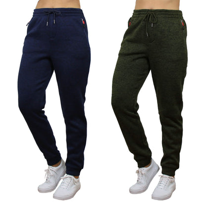 2-Pack Women's Loose-Fit Marled Fleece Jogger Sweatpants With Zipper Pockets