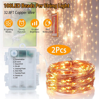 2-Piece: 100LED Beads String Lights