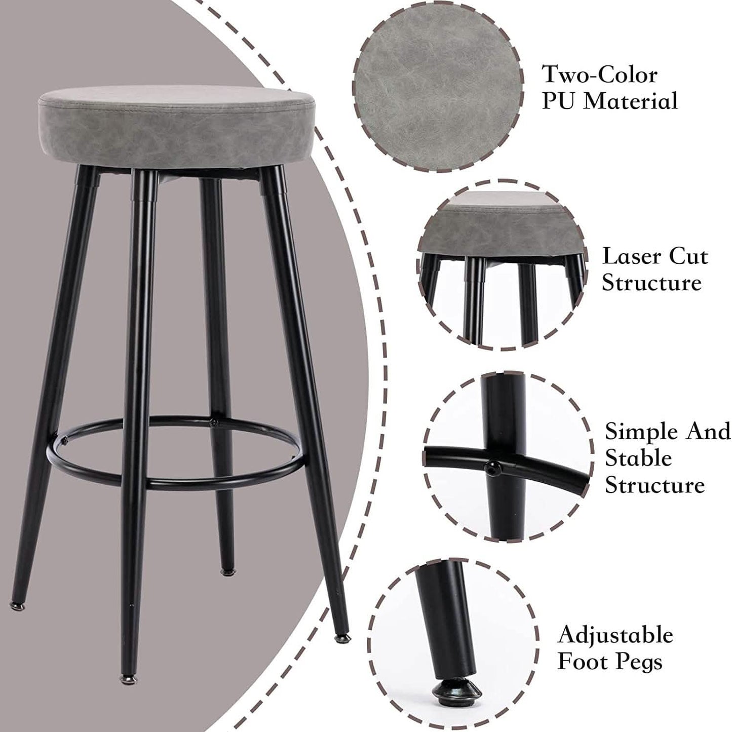 2-Piece: 28'' Metal Bar Stools Set
