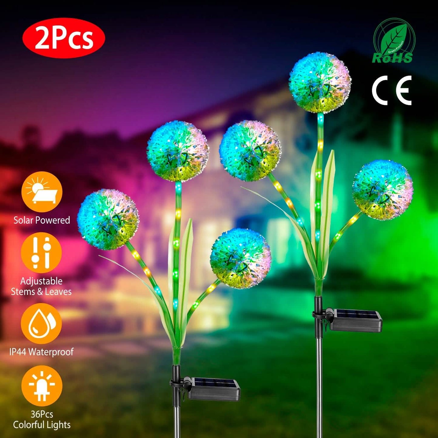 2-Piece: 36 LED Dandelion Solar Lights