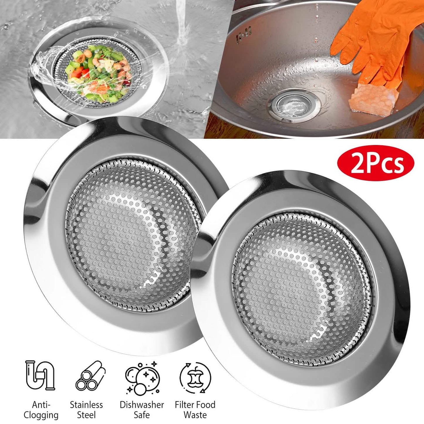 2-Piece: 4.53-Inch Kitchen Sink Strainer