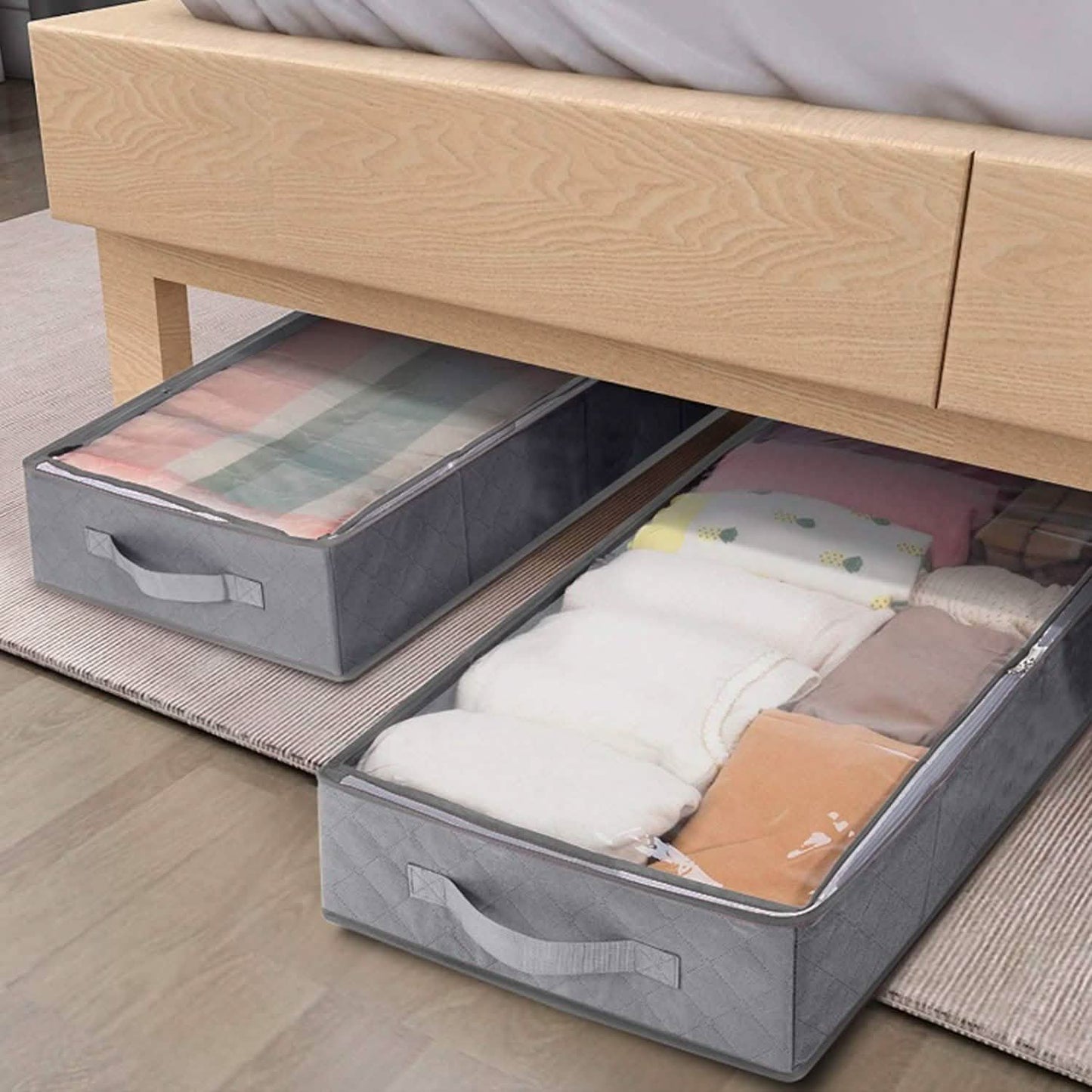 2-Piece: 70L Foldable Underbed Clothes Moisture Proof Zipped Organizer