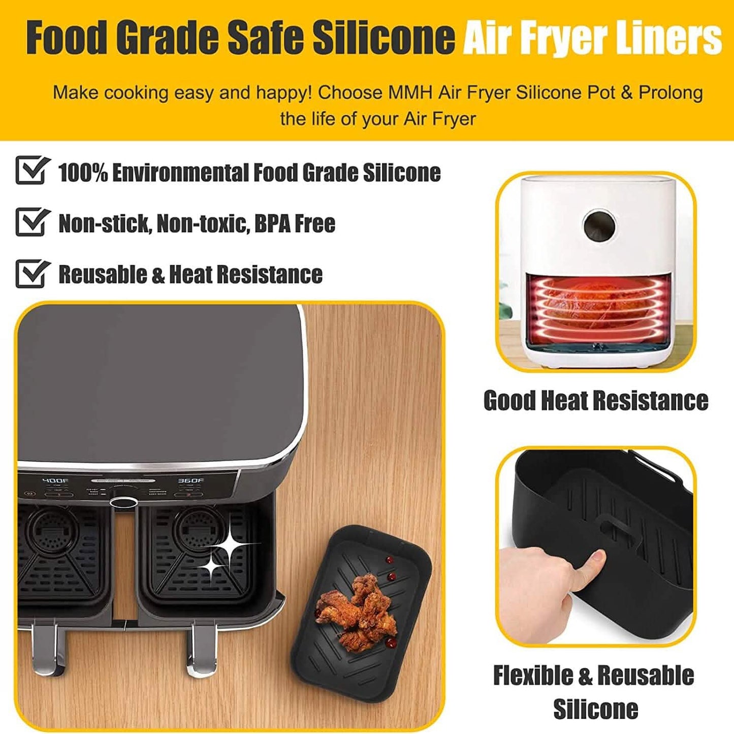 2-Piece: Air Fryer Silicone Pot