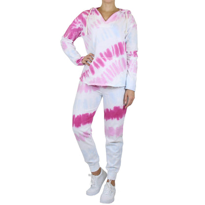 2-Piece Burnout Fleece Hoodie And Jogger Tie-Dye Set