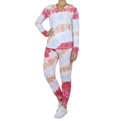 2-Piece Burnout Fleece Hoodie And Jogger Tie-Dye Set