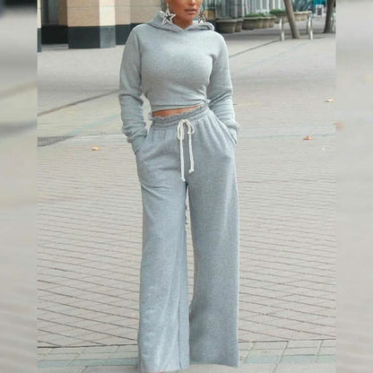 2-Piece: Drawstring Open Back Loose Trouser Legs Suit