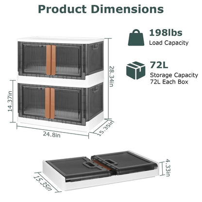 2-Piece: Foldable Stackable Storage Bins with Lid