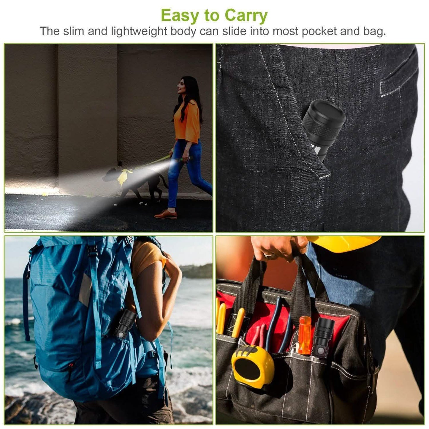 2-Piece: LED Handheld Flashlight Zoomable USB Rechargable