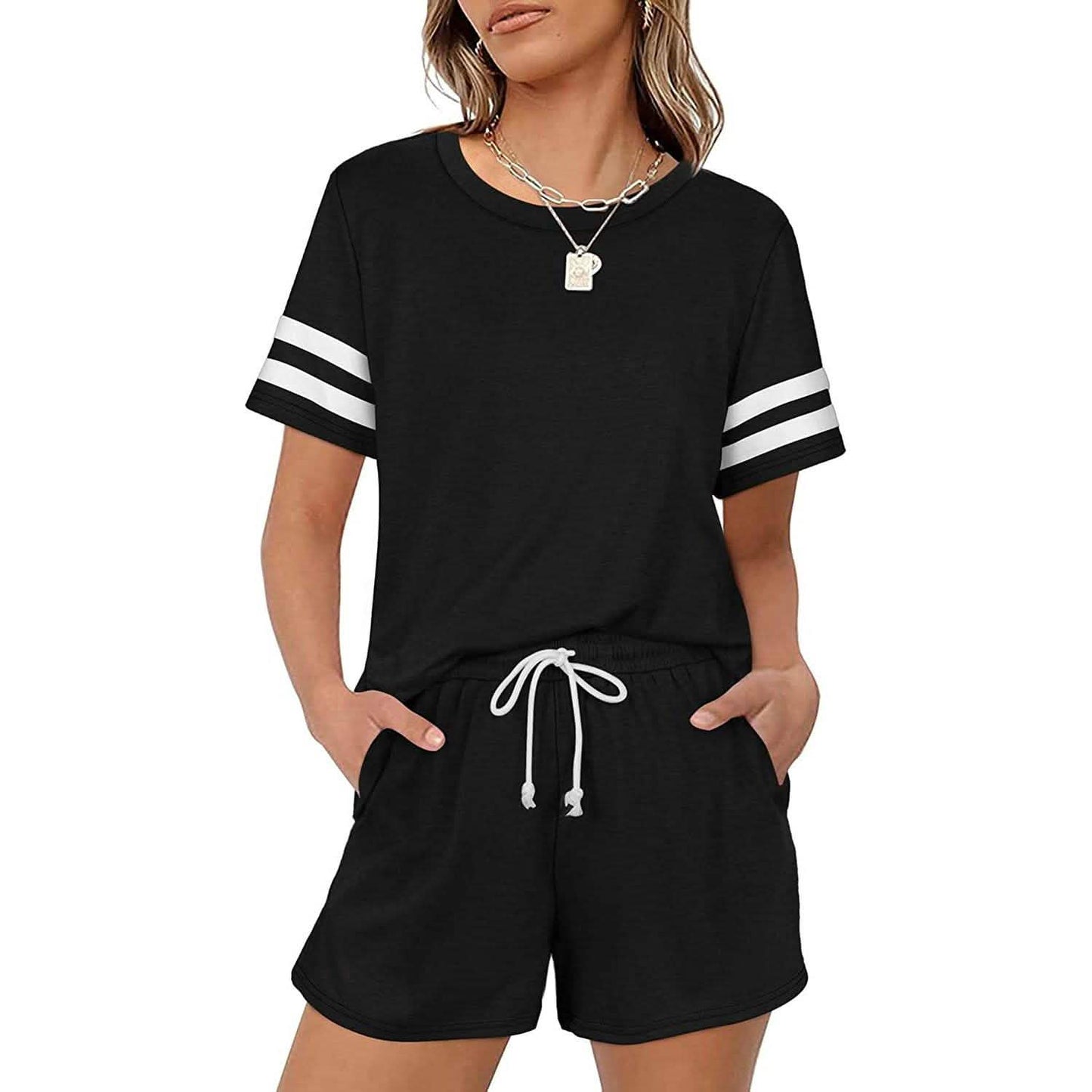 2-Piece: Loungewear for Women Short Sleeve Sweatsuit Sets Crewneck Loose Fit Outfits