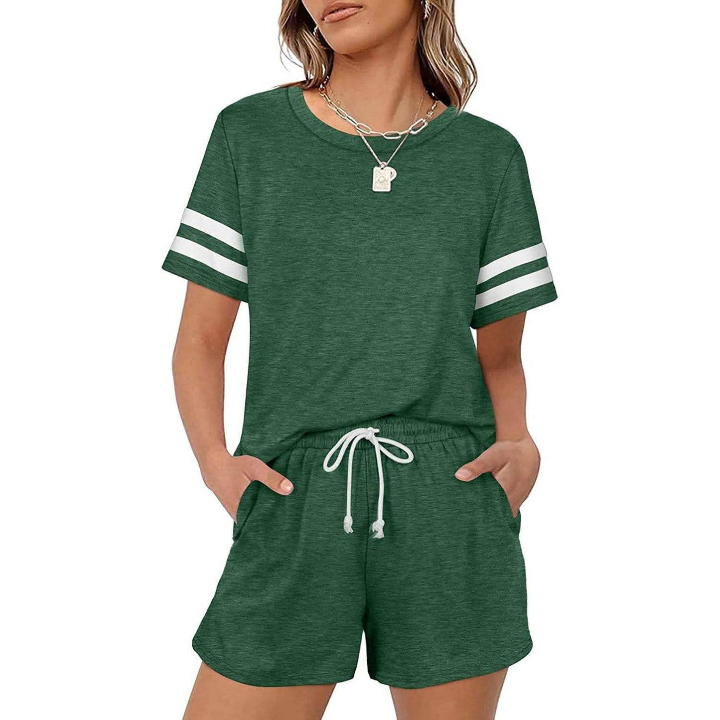 2-Piece: Loungewear for Women Short Sleeve Sweatsuit Sets Crewneck Loose Fit Outfits