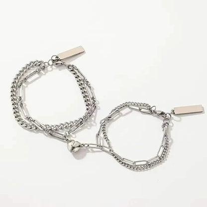 2-Piece: Lovers' Titanium Steel Love Magnet Bracelet