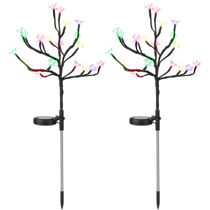 2-Piece: Outdoor Solar Light Cherry Blossom Flower Landscape Light