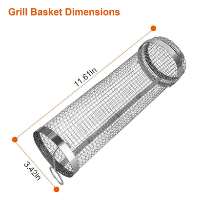 2-Piece: Portable BBQ Rolling Basket Round Stainless Steel Grill