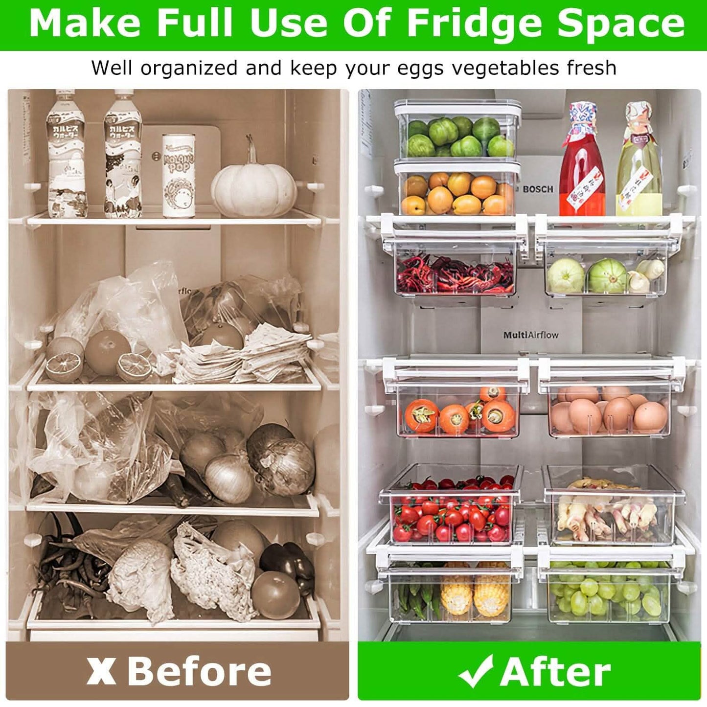 2-Piece: Refrigerator Egg Drawer 36 Egg Capacity Snap On Hanging Storage Tray