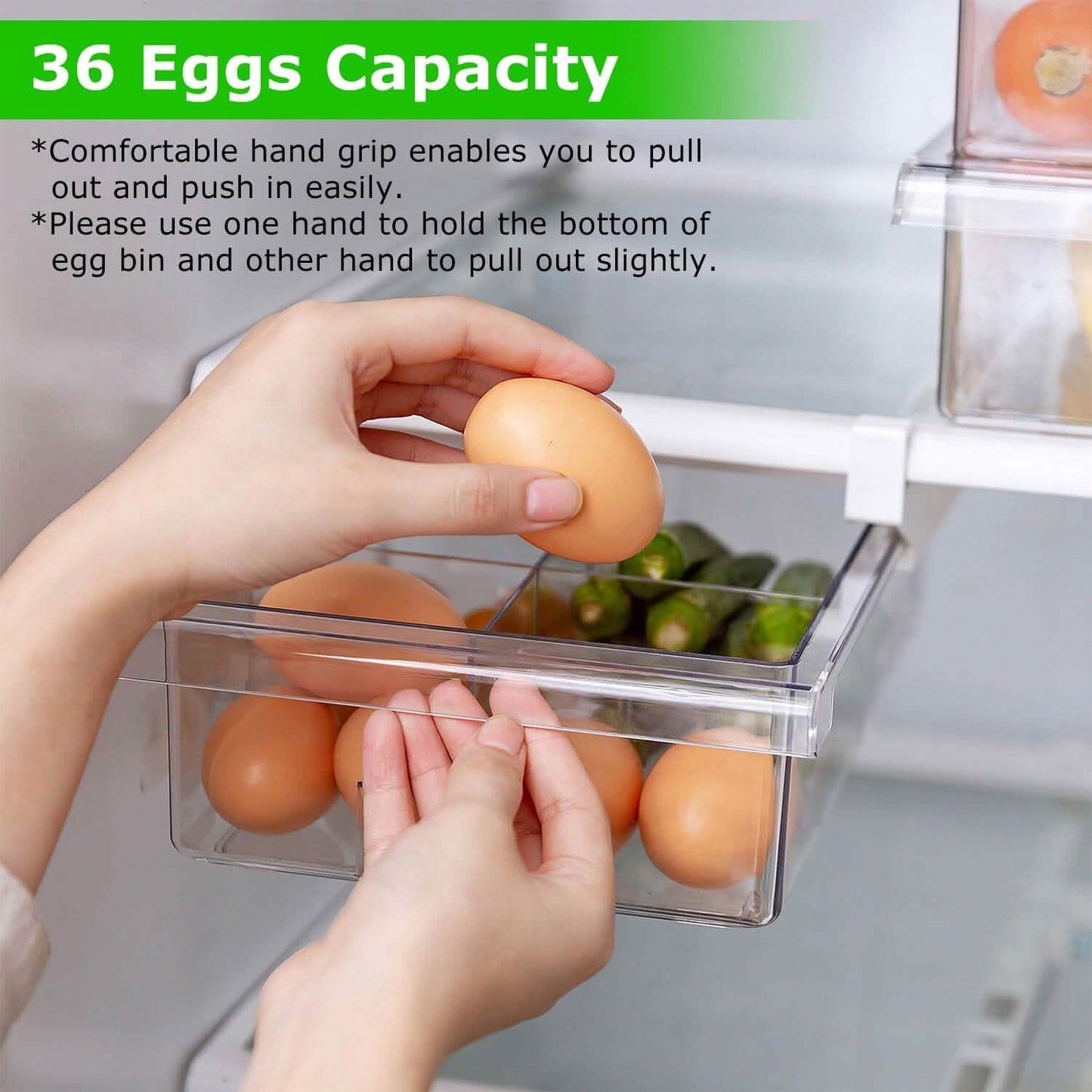 2-Piece: Refrigerator Egg Drawer 36 Egg Capacity Snap On Hanging Storage Tray