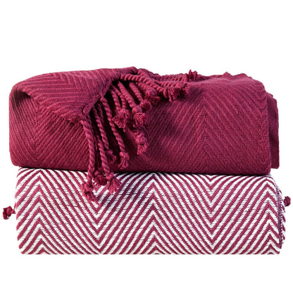 2-Piece Set: 100% Cotton Hand Twisted Throw Blanket 50" X 60"