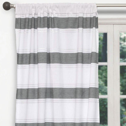 2-Piece Set: 100% Cotton Striped Pole Top Window Curtain Panel Pair
