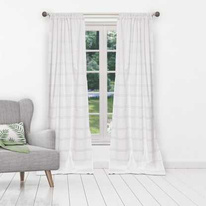 2-Piece Set: 100% Cotton Striped Pole Top Window Curtain Panel Pair