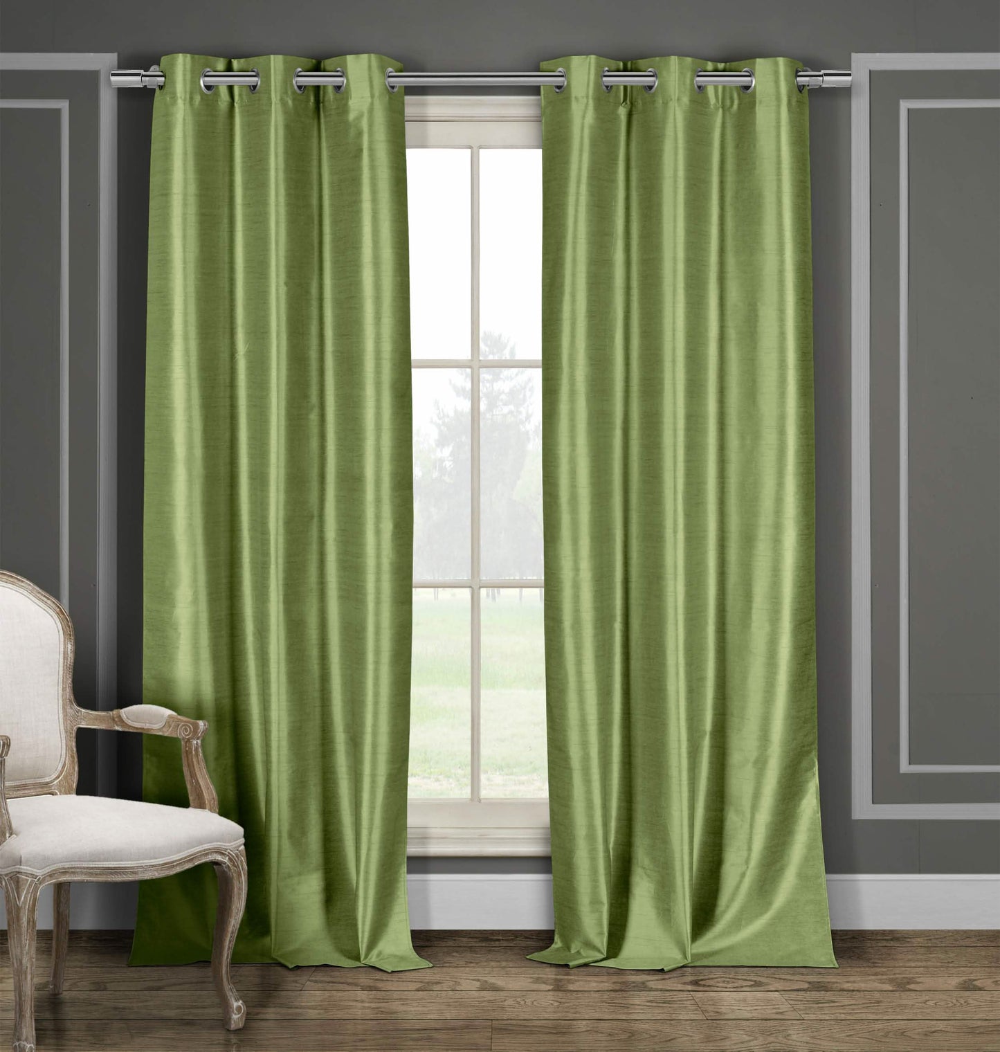 2-Piece Set: Blackout Faux Silk Foamback Room Darkening Grommet  Window Curtains Pair Panel