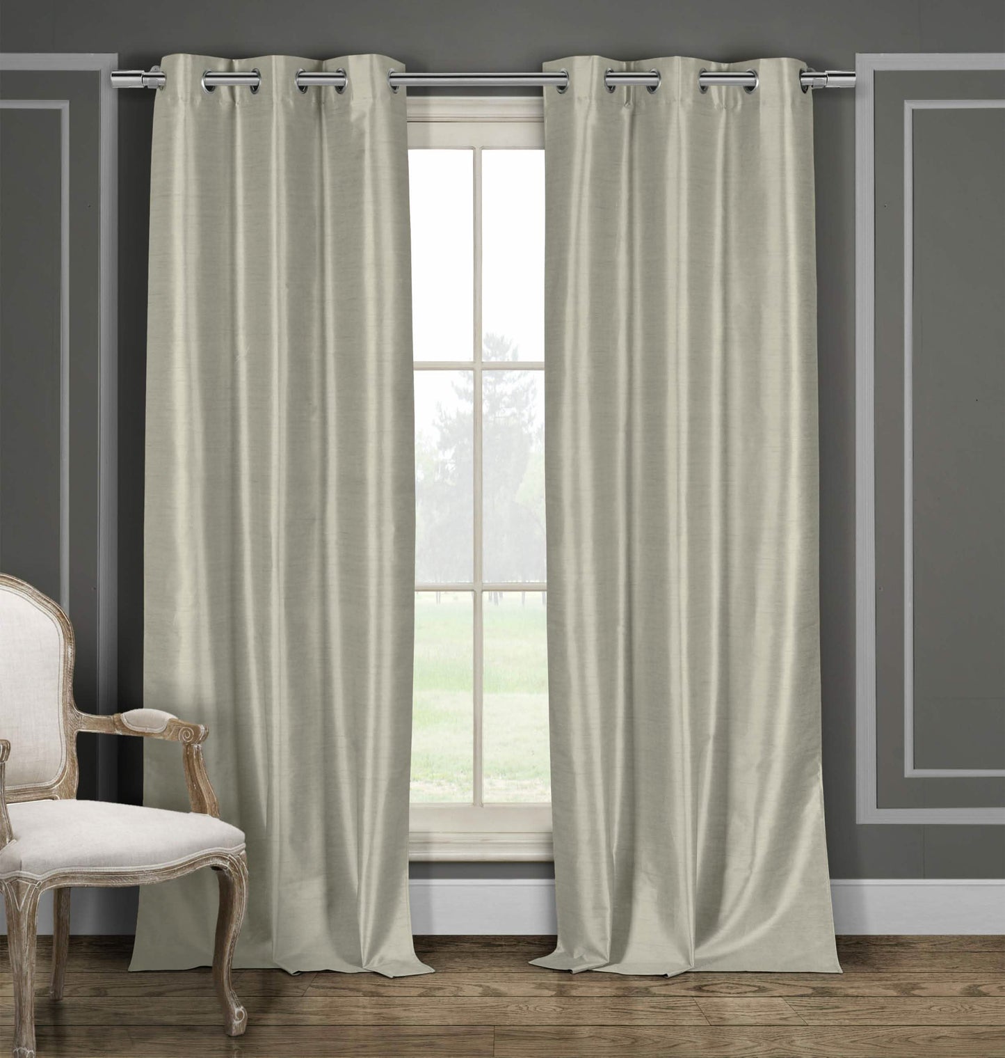 2-Piece Set: Blackout Faux Silk Foamback Room Darkening Grommet  Window Curtains Pair Panel
