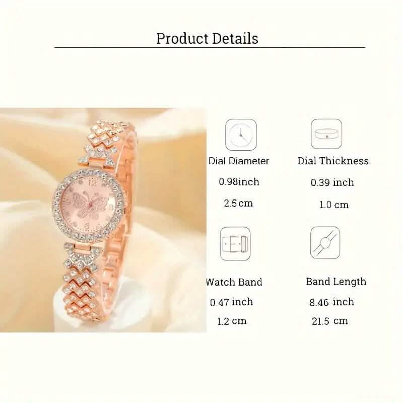2-Piece Set: Butterfly Quartz Stainless Steel Band Wrist Watch and Bracelet
