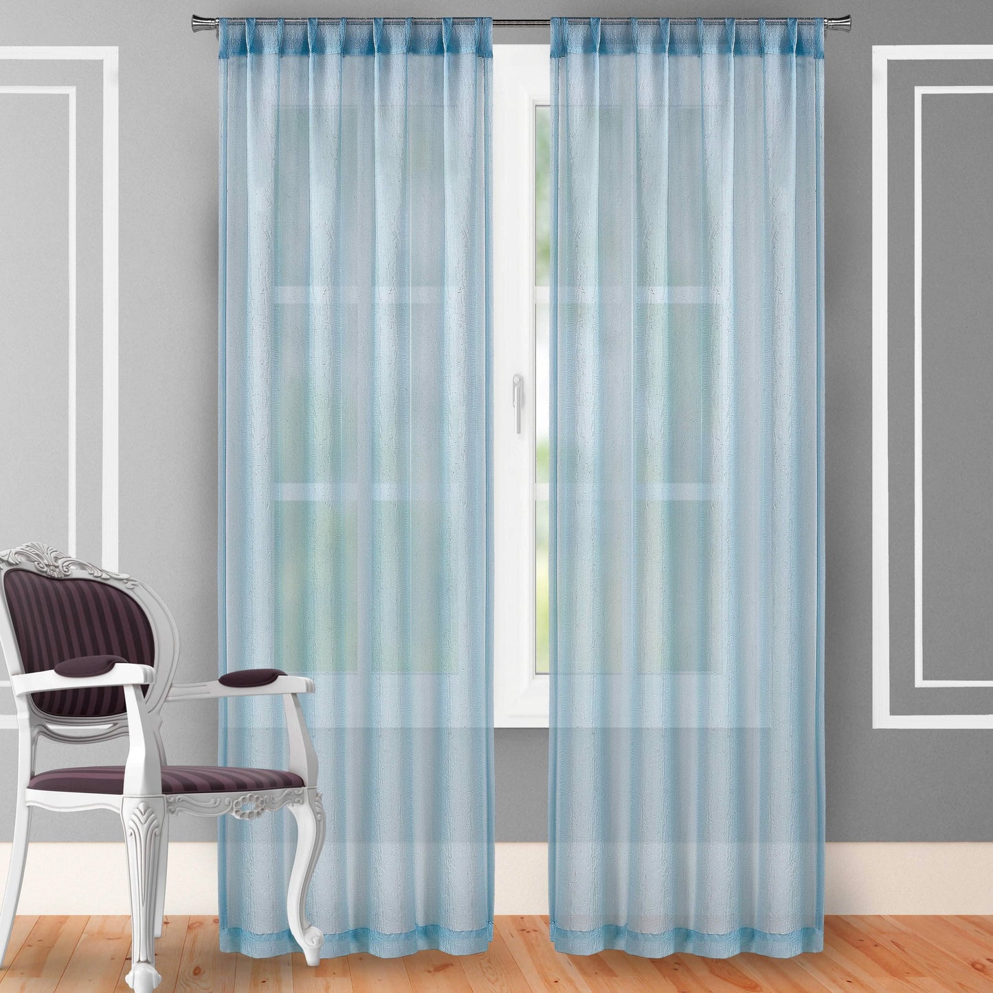 2-Piece Set: Crushed Semi-Sheer Fire Retardant Window Curtain