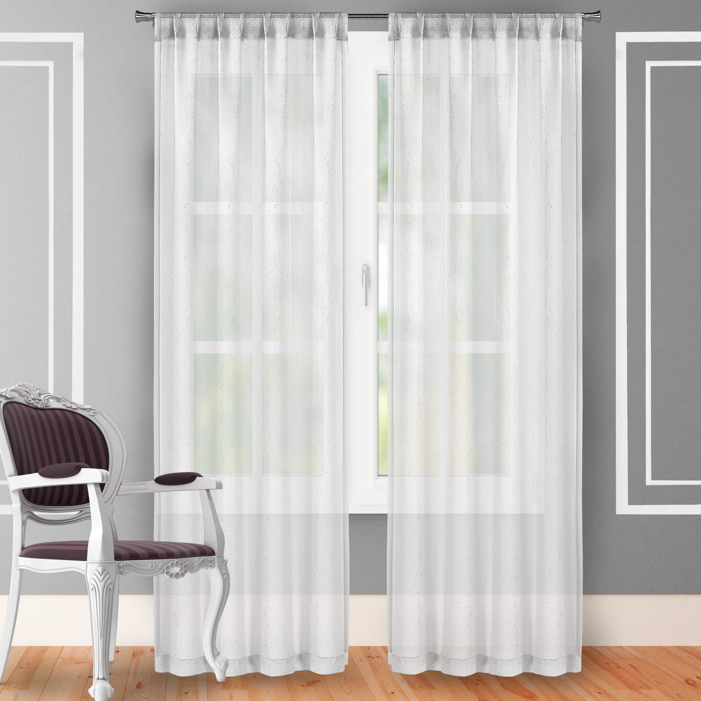 2-Piece Set: Crushed Semi-Sheer Fire Retardant Window Curtain