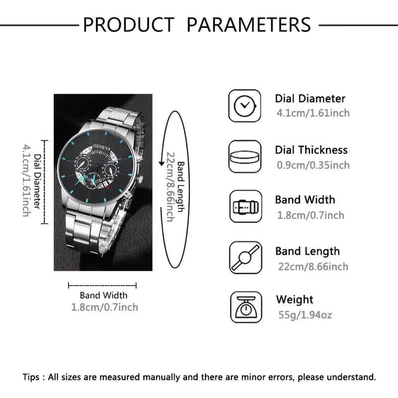 2-Piece Set: Exquisite Men's Quartz Timepieces And Fashionable Stainless Steel Watch Chains