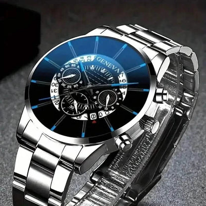 2-Piece Set: Exquisite Men's Quartz Timepieces And Fashionable Stainless Steel Watch Chains