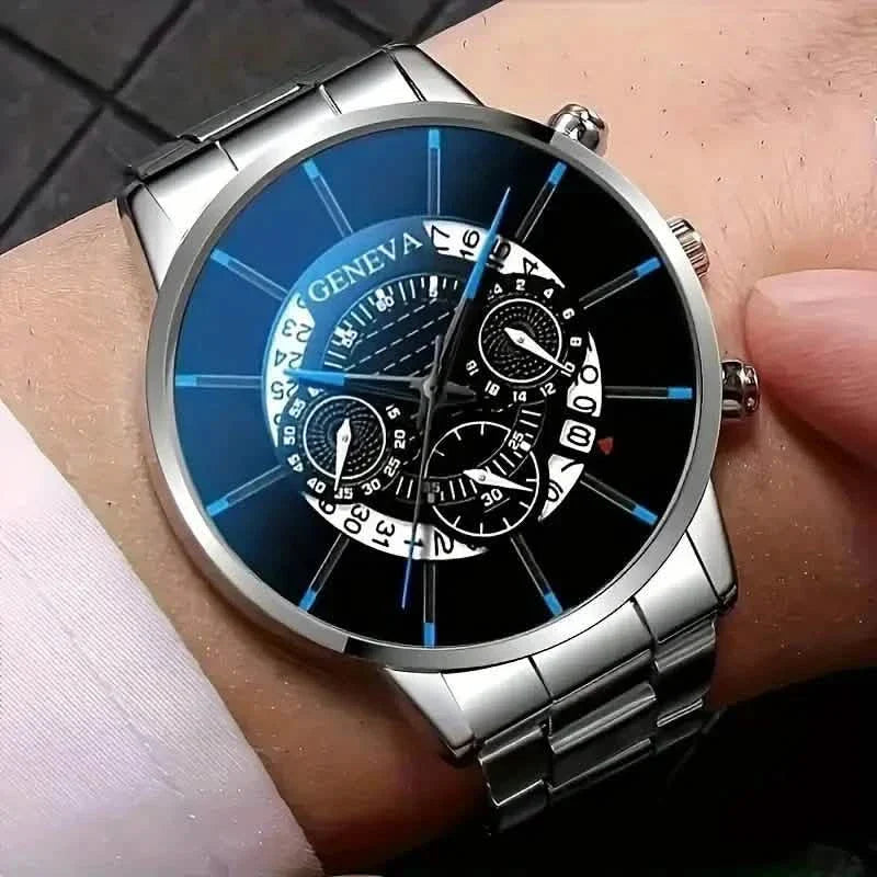 2-Piece Set: Exquisite Men's Quartz Timepieces And Fashionable Stainless Steel Watch Chains