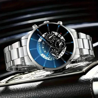 2-Piece Set: Exquisite Men's Quartz Timepieces And Fashionable Stainless Steel Watch Chains