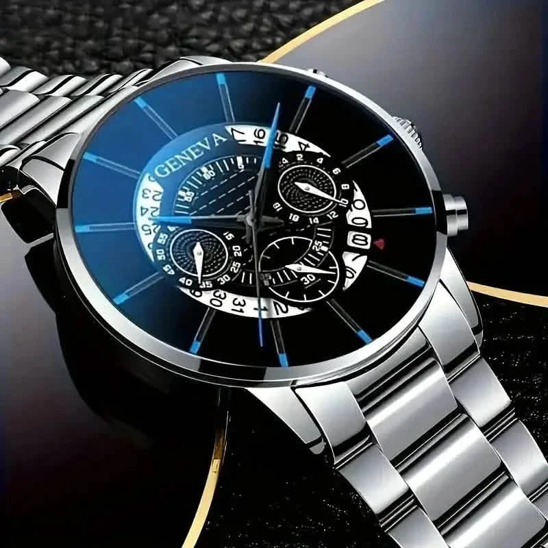 2-Piece Set: Exquisite Men's Quartz Timepieces And Fashionable Stainless Steel Watch Chains