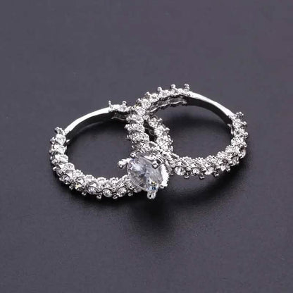 2-Piece Set: Fashionable Engagement Rings Adorned with Full Rhinestones