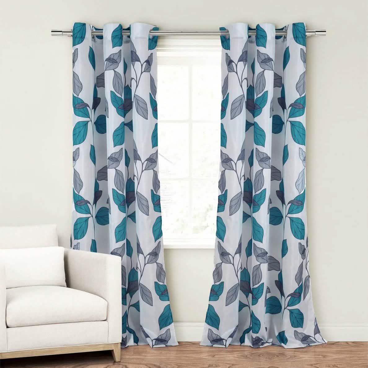 2-Piece Set: Floral Leaves Blackout Grommet Window Curtain Pair Panel