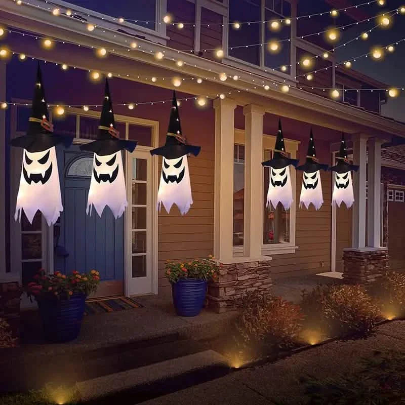 2-Piece Set: Glowing Ghost Witch Hat Halloween Decorations
