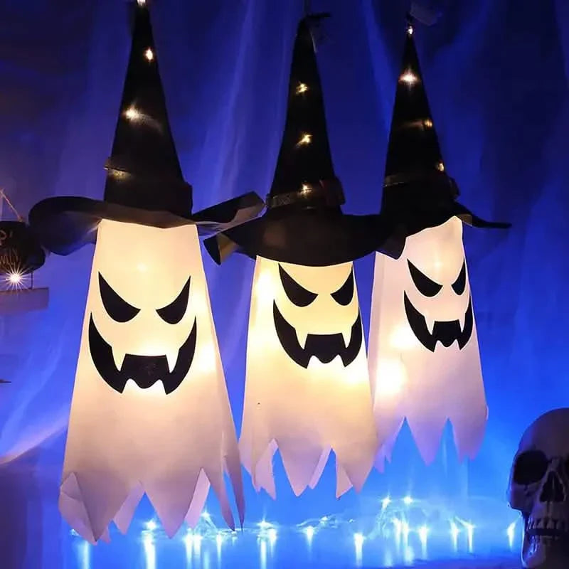2-Piece Set: Glowing Ghost Witch Hat Halloween Decorations