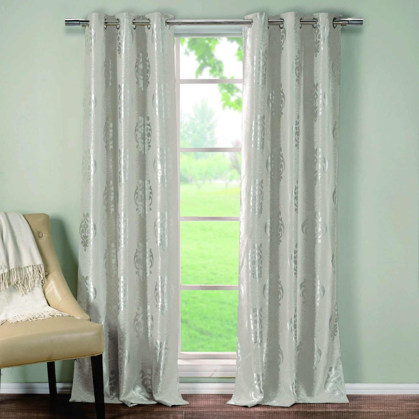 2-Piece Set: Heavy Medallion Print Insulated Blackout Grommet Window Curtain Set