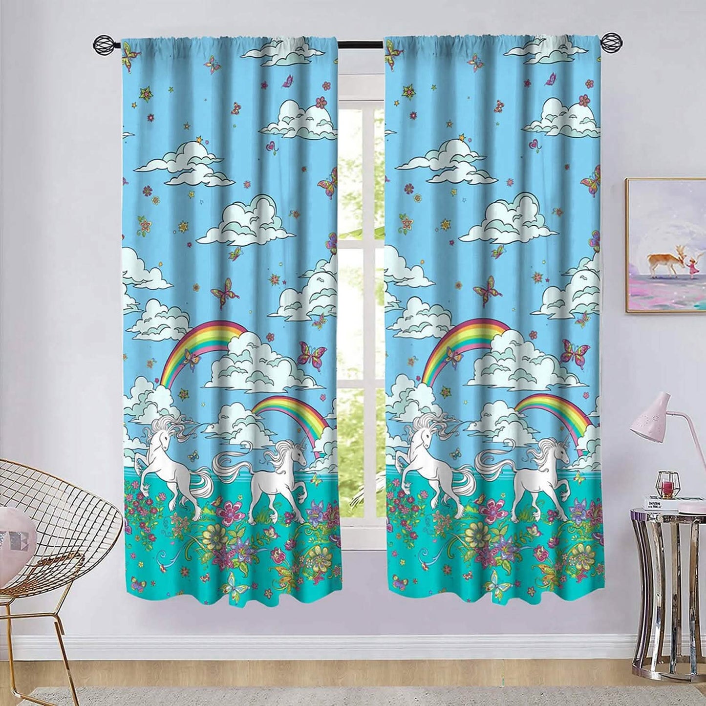 2-Piece Set: Kidz Mix Rainbow Unicorn Window Panel Pair