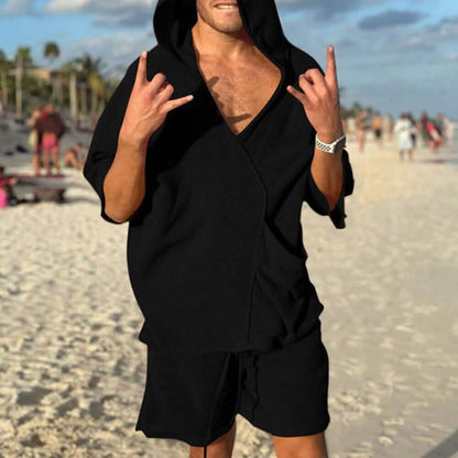 2-Piece Set: Men's Hooded Tracksuit Tennis Shirt Shorts and T Shirt Set Plain