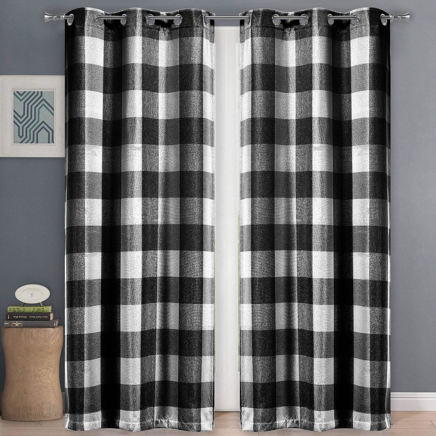 2-Piece Set: Plaid Heavy Blackout Thermal Grommet Window Curtain Pair Pane