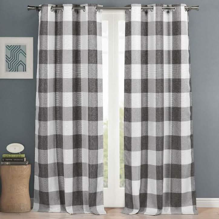 2-Piece Set: Plaid Heavy Blackout Thermal Grommet Window Curtain Pair Pane
