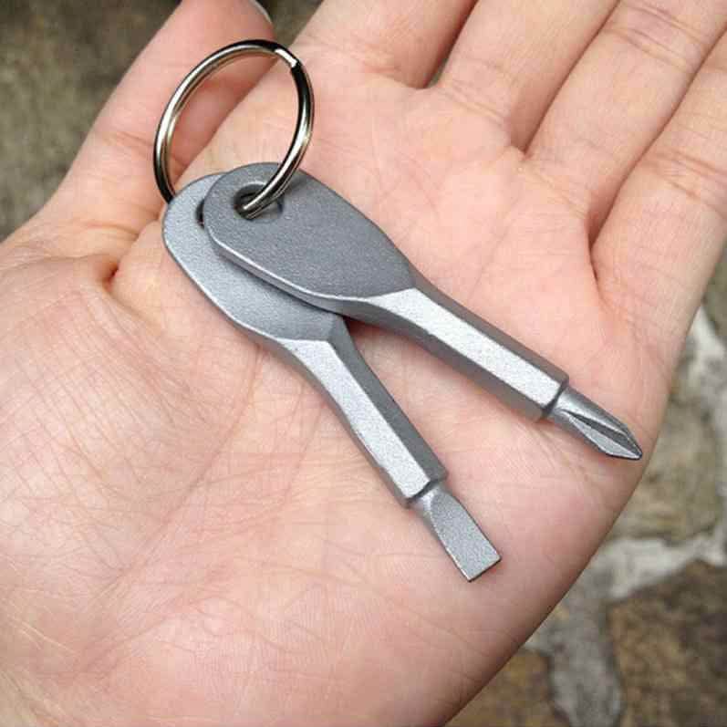 2-Piece Set: Stainless Keychain Pocket Tool Screwdriver Set