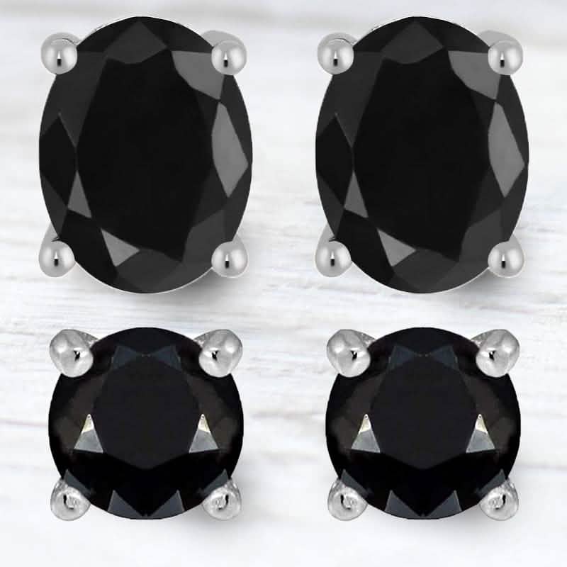 2-Piece Set: Sterling Silver Black Sapphire Studs