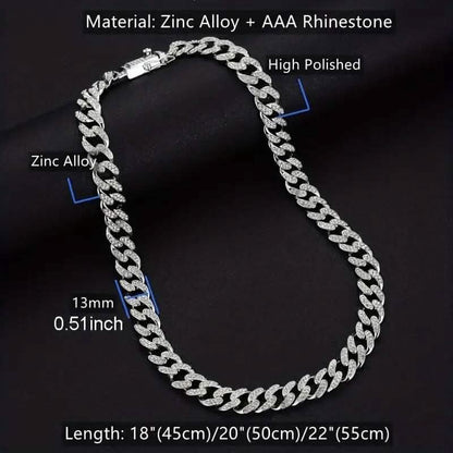 2-Piece Set: Unisex Hip Hop Cuban Chain Necklace and 8" Bracelet
