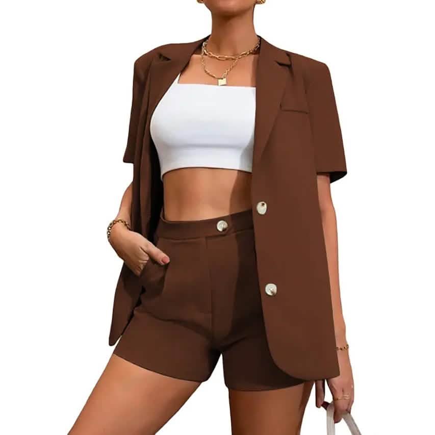 2-Piece Set: Women's Solid Color Blazer Shorts