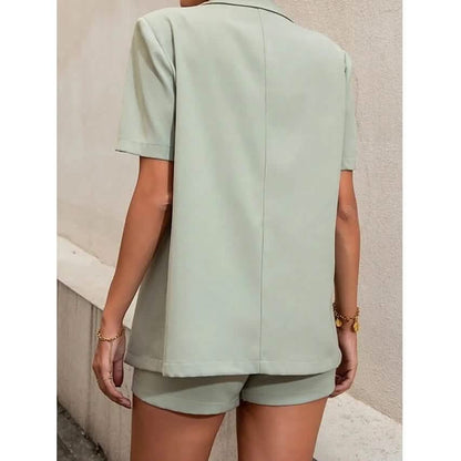 2-Piece Set: Women's Solid Color Blazer Shorts