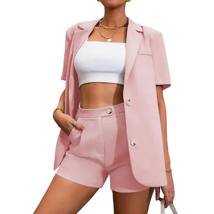 2-Piece Set: Women's Solid Color Blazer Shorts