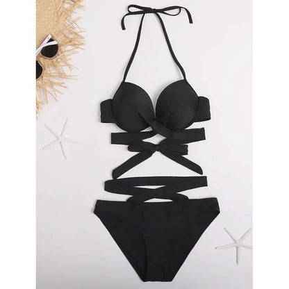 2-Piece Set: Women's Swimwear Bikini Push Up Open Back Solid Color